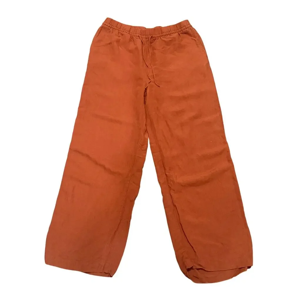 H&M Linen Blend Wide Leg Pull On Pants Rust Orange Relaxed Medium Resort Summer